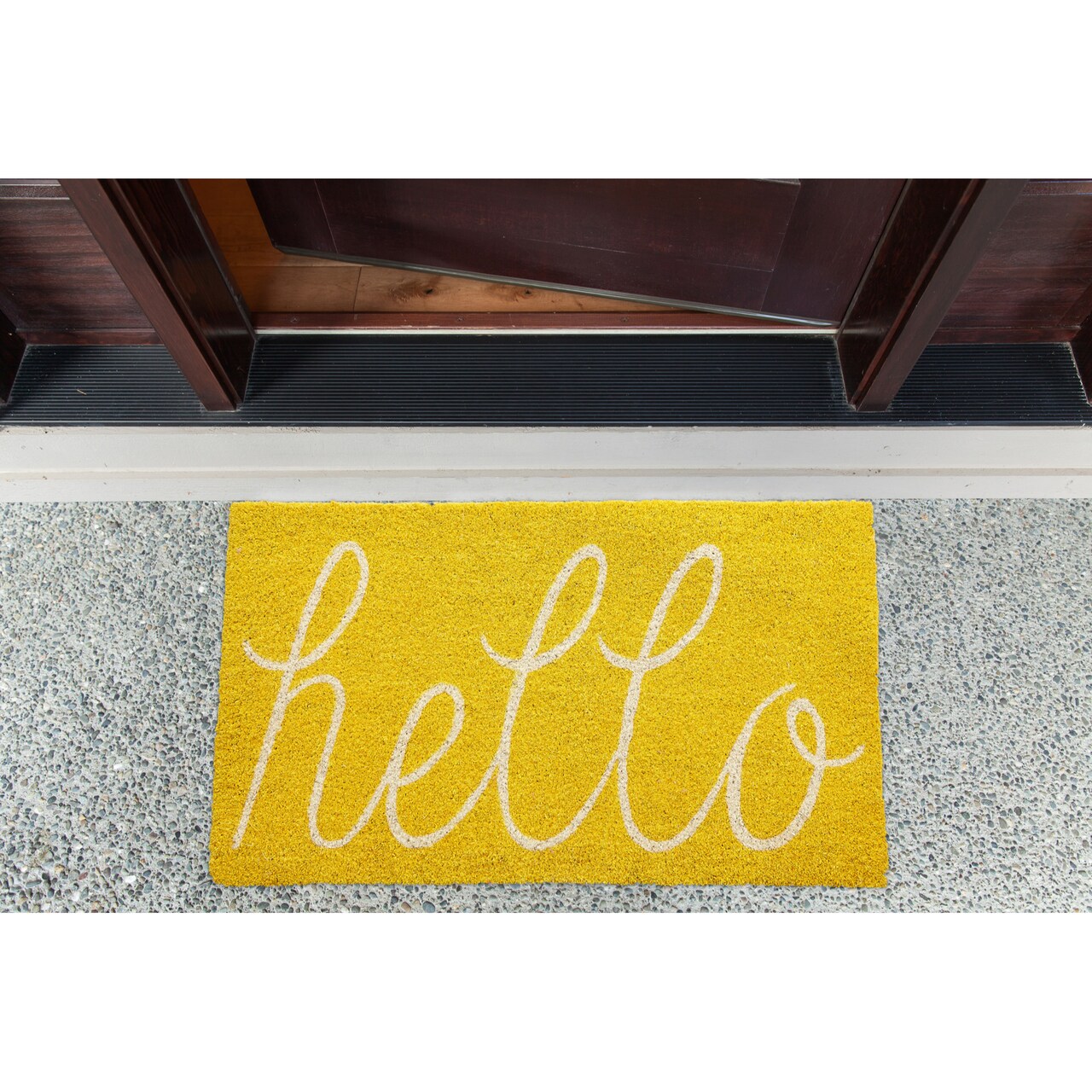 Contemporary Home Living Rectangular Hello Coir Doormat - 18" x 30" - Yellow and Cream
